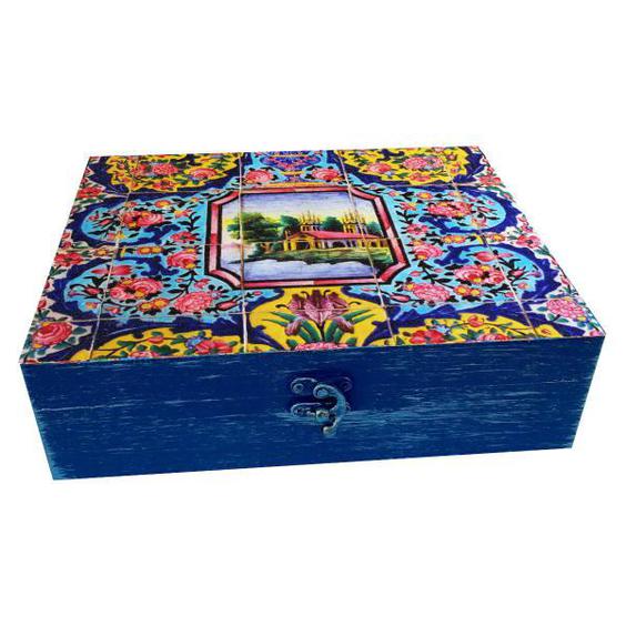 جعبه هدیه چوبی مدل هنری طرح کاشی کد WB212|دیجی‌کالا