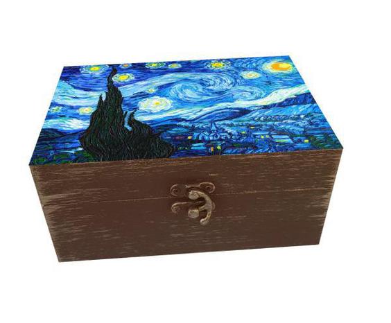 جعبه هدیه چوبی مدل هنری طرح شب های پرستاره کد SB77|دیجی‌کالا
