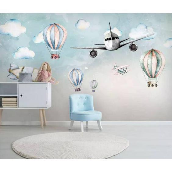 پوستر دیواری اتاق کودک طرح هواپیما و بالون مدل drv1206|دیجی‌کالا