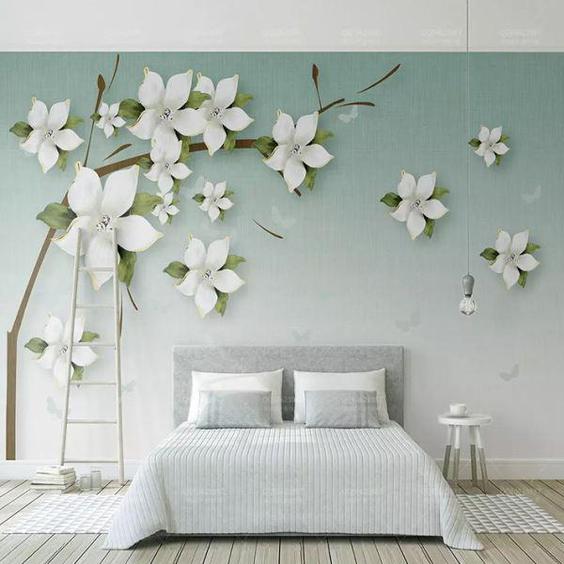 پوستر دیواری سه بعدی مدل شاخه گل برجسته سفید DVRF1271|دیجی‌کالا