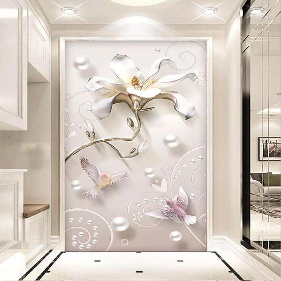 پوستر دیواری سه بعدی مدل شاخه گل برجسته سفید DVRF1259|دیجی‌کالا