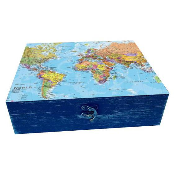 جعبه هدیه چوبی مدل هنری طرح نقشه کد WB222|دیجی‌کالا