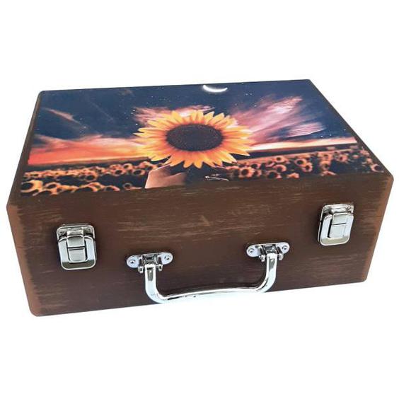 جعبه هدیه چوبی مدل چمدان طرح گل آفتابگردان کد WS39|دیجی‌کالا
