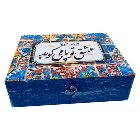 جعبه هدیه چوبی مدل هنری طرح کاشی کد WB219|دیجی‌کالا