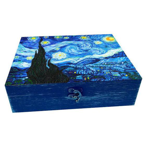 جعبه هدیه چوبی مدل هنری طرح ونگوگ کد WB208|دیجی‌کالا