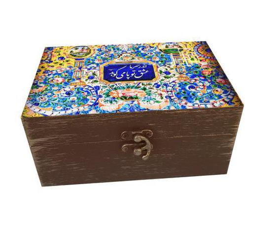 جعبه هدیه چوبی مدل هنری طرح کاشی کد SB70|دیجی‌کالا