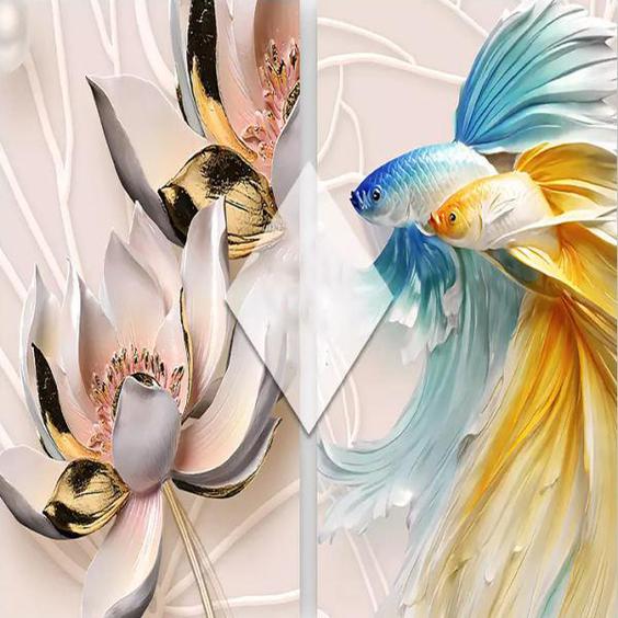 پوستر دیواری سه بعدی مدل گل برجسته گچی ماهی رنگی DVRF1258|دیجی‌کالا