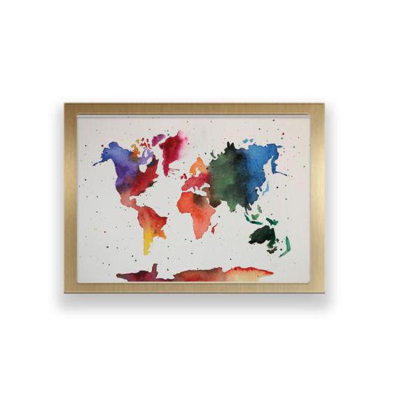 تابلو طرح آبرنگ نقشه جهان |دیجی‌کالا
