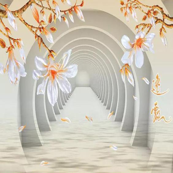 پوستر دیواری سه بعدی مدل تونل گل آویز سفید DRVF1210|دیجی‌کالا
