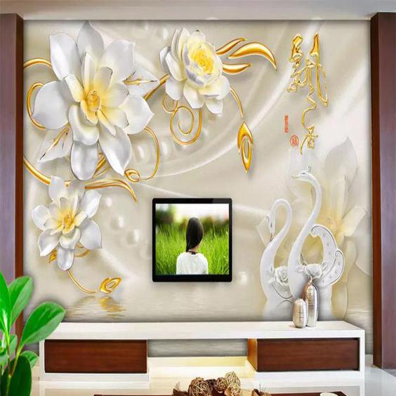 پوستر دیواری سه بعدی مدل شاخه گل برجسته قو DVRF1375|دیجی‌کالا