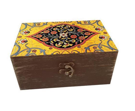 جعبه هدیه چوبی مدل هنری طرح کاشی کد SB65|دیجی‌کالا