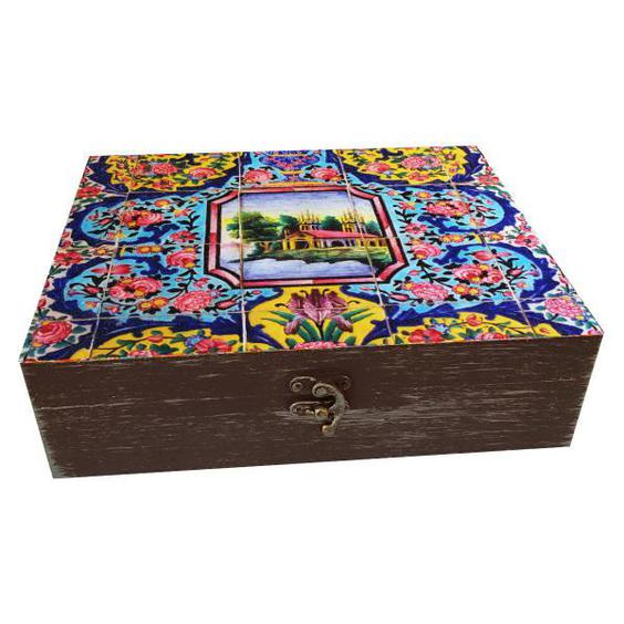 جعبه هدیه چوبی مدل هنری طرح کاشی کد WB230|دیجی‌کالا
