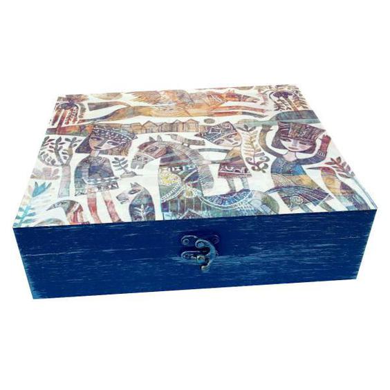 جعبه هدیه چوبی مدل هنری طرح سنگ نگاره کد WB225|دیجی‌کالا