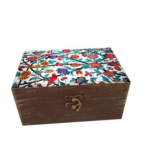 جعبه هدیه چوبی مدل هنری طرح کاشی کد SB62|دیجی‌کالا