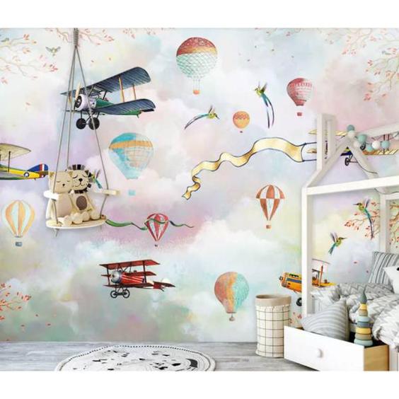 پوستر دیواری اتاق کودک طرح بالون و هواپیما مدل 1192|دیجی‌کالا