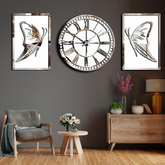 تابلو اِلِنسی مدل پروانه مجموعه 2 عددی به همراه ساعت|دیجی‌کالا