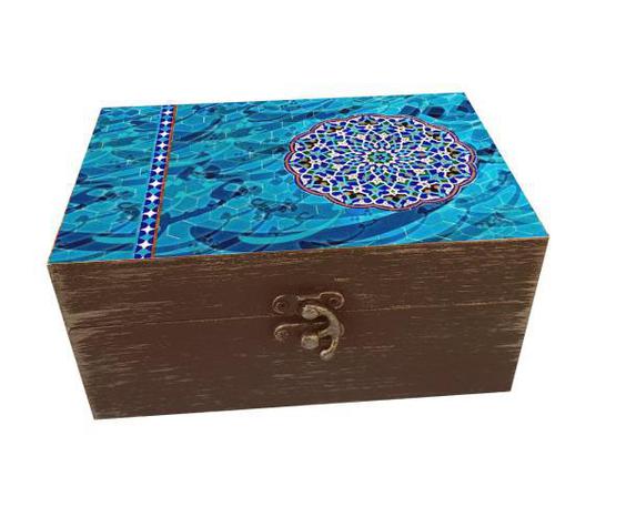 جعبه هدیه چوبی مدل هنری طرح کاشی کد SB71|دیجی‌کالا
