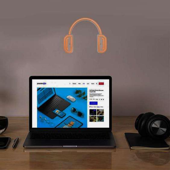 چراغ دیواری نئون دیزاین طرح Headphone_ORG|دیجی‌کالا
