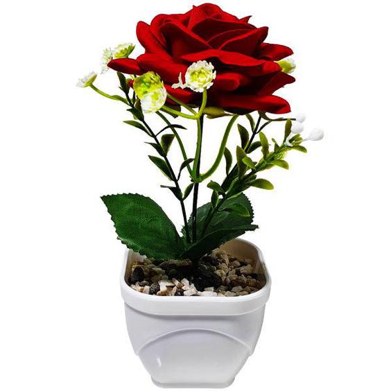 گلدان به همراه گل مصنوعی مدل رز تک شاخه|دیجی‌کالا