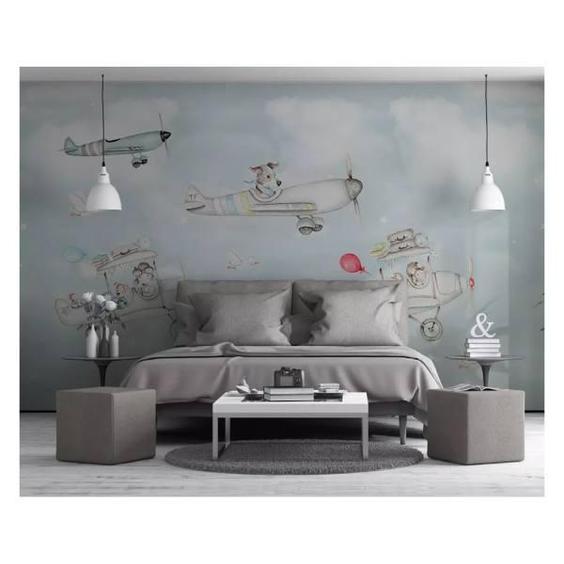 پوستر دیواری اتاق کودک مدل هواپیما و آسمان 1039|دیجی‌کالا