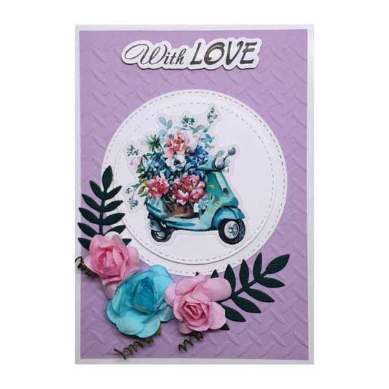 کارت پستال مدل موتور پر از گل طرح with love|دیجی‌کالا