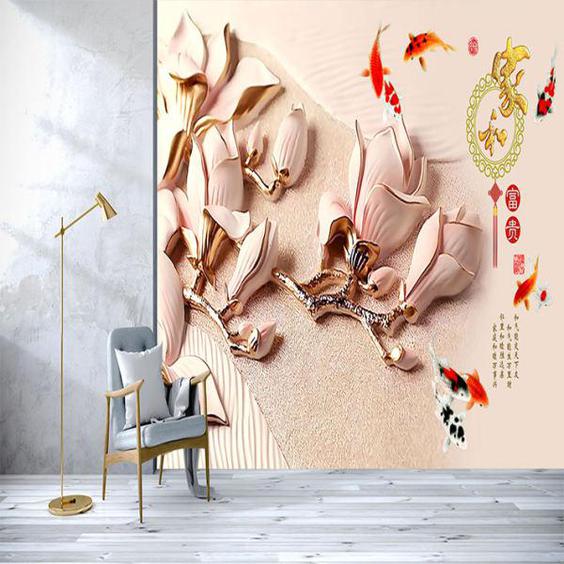 پوستر دیواری سه بعدی مدل گل برجسته گچی ماهی رنگی DVRF1262|دیجی‌کالا