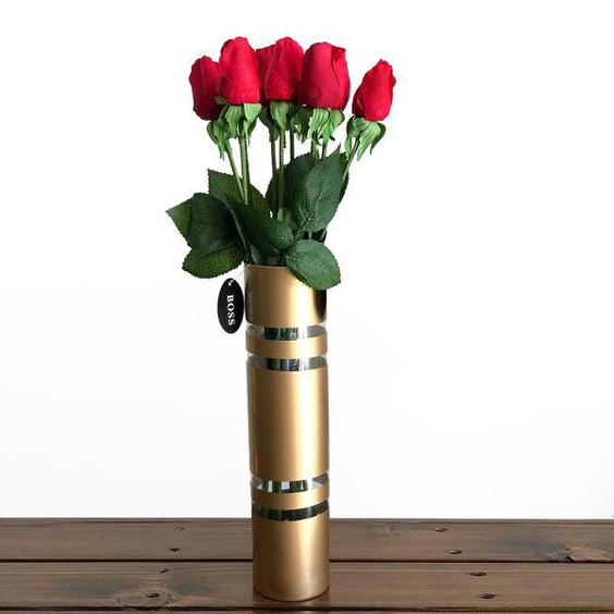گلدان به همراه گل مصنوعی مدل غنچه رز مجموعه 9 عددی|دیجی‌کالا