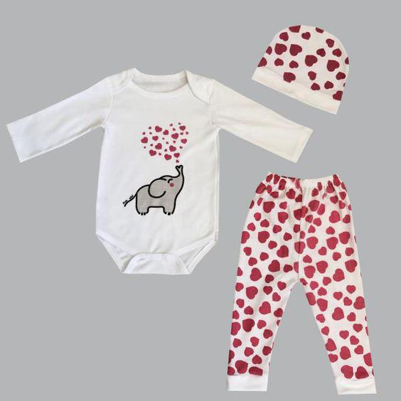 ست 3 تکه لباس نوزادی نوونینی مدل فیل و قلبش|دیجی‌کالا