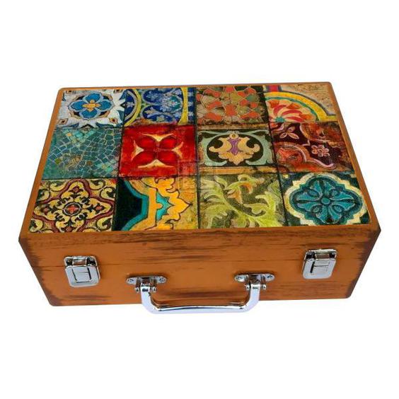 جعبه هدیه چوبی مدل چمدان طرح کاشی سنتی کد WS116|دیجی‌کالا