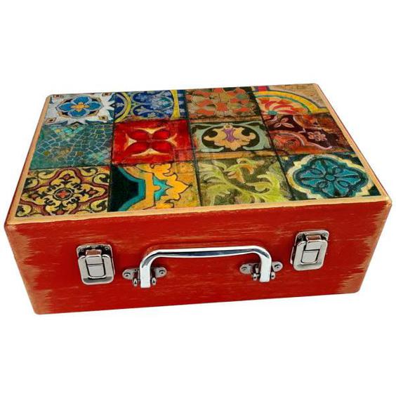 جعبه هدیه چوبی مدل چمدان طرح کاشی سنتی کد WS117|دیجی‌کالا