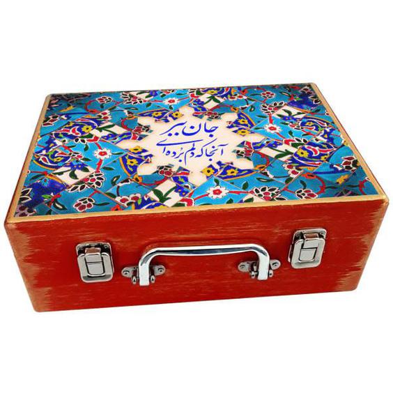 جعبه هدیه چوبی مدل چمدان طرح کاشی سنتی کد WS125|دیجی‌کالا