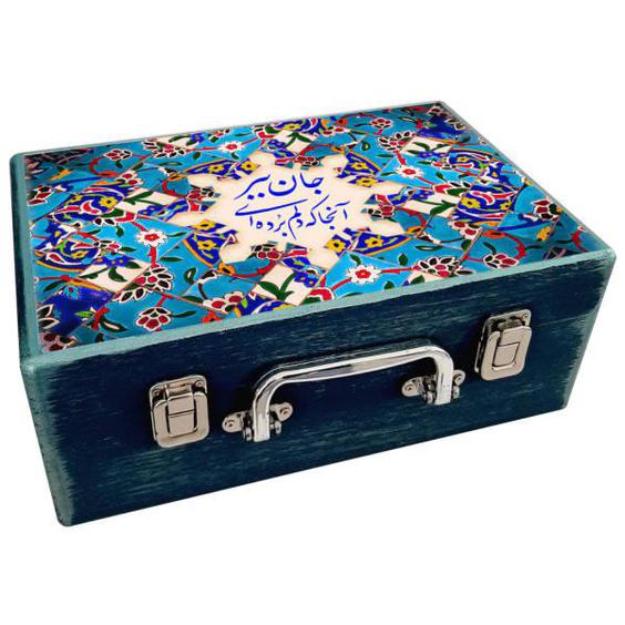 جعبه هدیه چوبی مدل چمدان طرح کاشی سنتی کد WS126|دیجی‌کالا