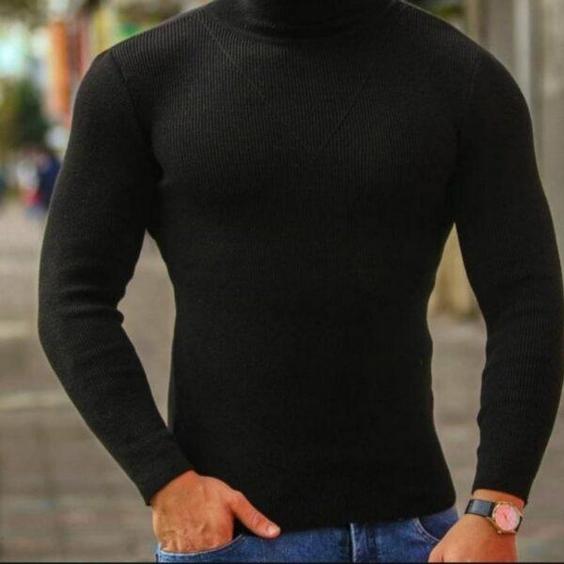 پلیور بافت مردانه مدل یقه اسکی اندامی مشکی|پیشنهاد محصول
