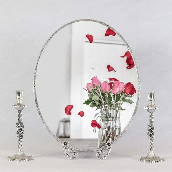 آینه و شمعدان عروس با آبکاری نقره مدل نسیم 40|پیشنهاد محصول
