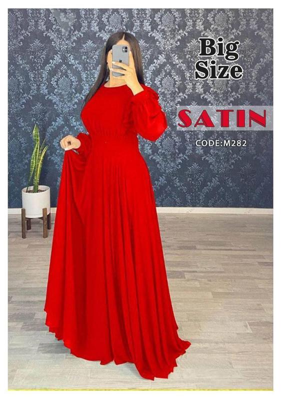 پیراهن ماکسی مجلسی چیندار زنانه SATIN 282 بیگ سایز 46 تا 52 جنس و قیمت عالی - قرمز|پیشنهاد محصول