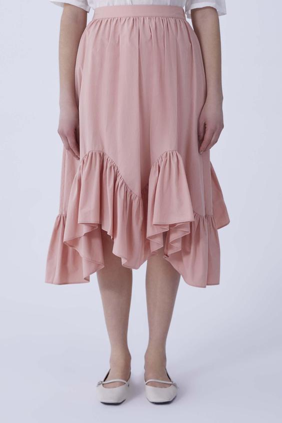 دامن زنانه برند رومن ( ROMAN ) مدل دامن میدی صورتی با پیراهن روفل - کدمحصول 110714|پیشنهاد محصول