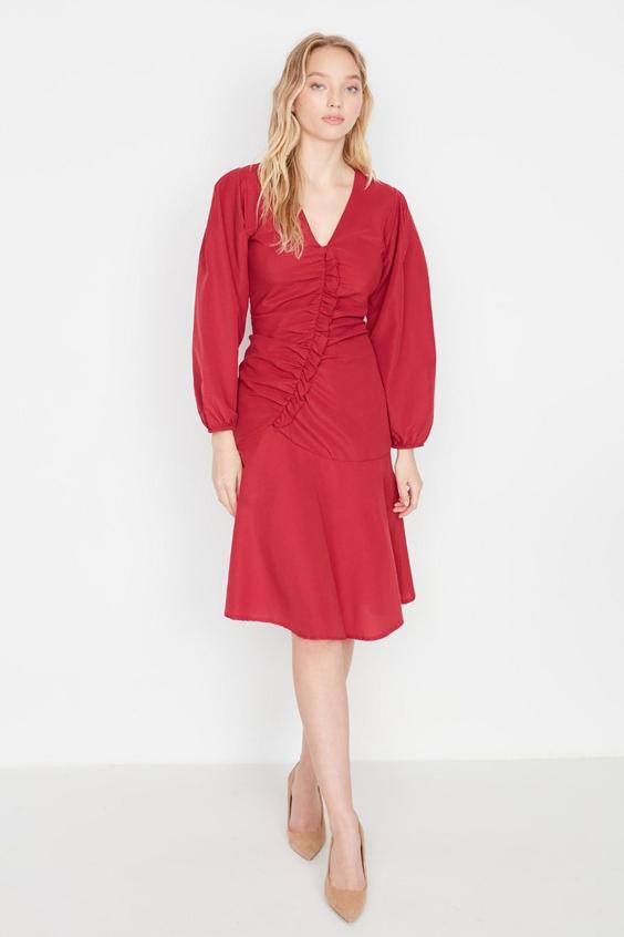 لباس مجلسی زنانه قرمز  آستین بالونی ترندیول میلا|پیشنهاد محصول