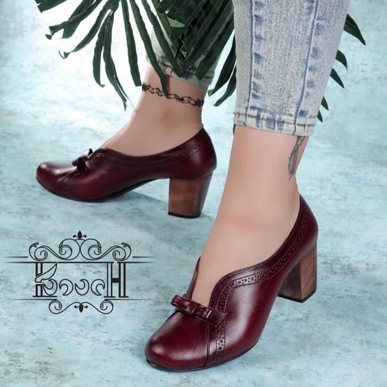 کفش پاشنه دار چرم کاوه مدل زنانه کد 037 - طوسی / 37 ا charm kaveh|پیشنهاد محصول
