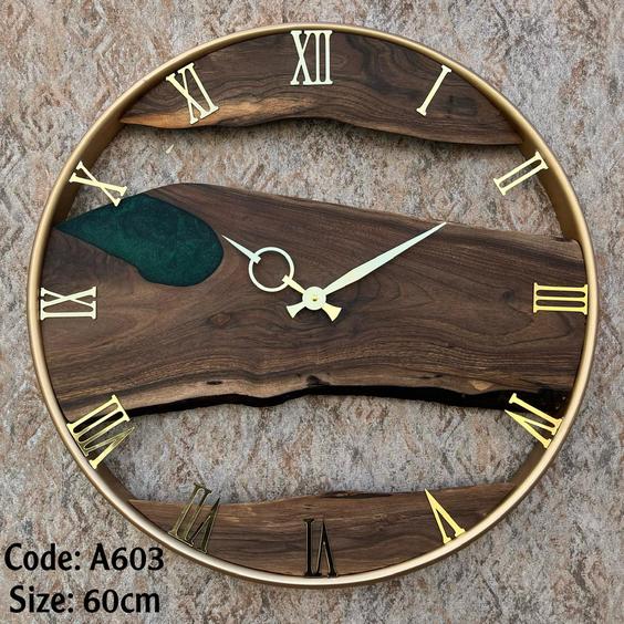 ساعت چوبی گردو 60 سانتی فریم طلایی A603|پیشنهاد محصول