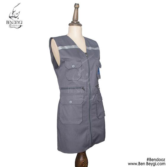 جلیقه کار زنانه رنگ طوسی پر جیب جلو زیپ دار آستردار پارچه کتان کد 21049|پیشنهاد محصول