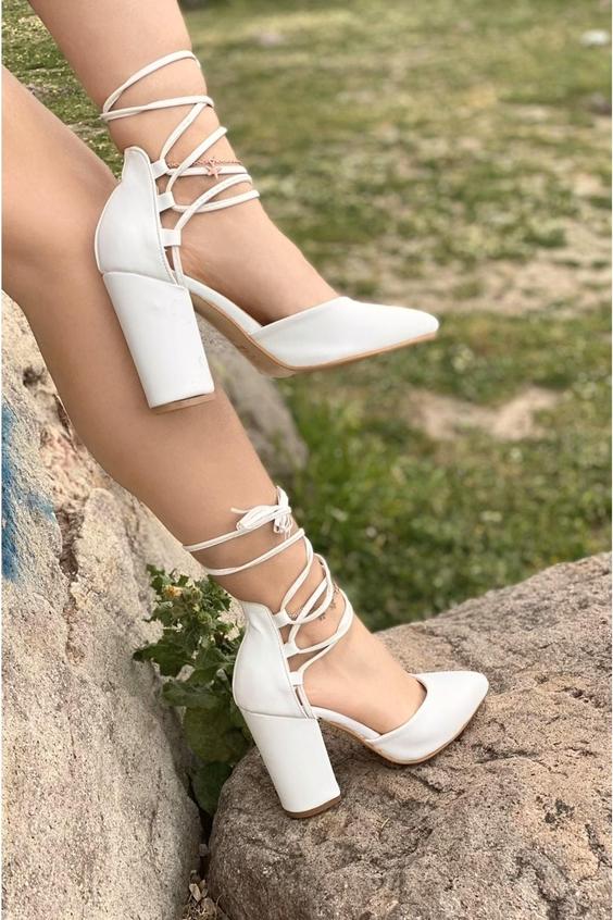 کفش پاشنه دار سفید بند کشی جدید برند Saltopik|پیشنهاد محصول
