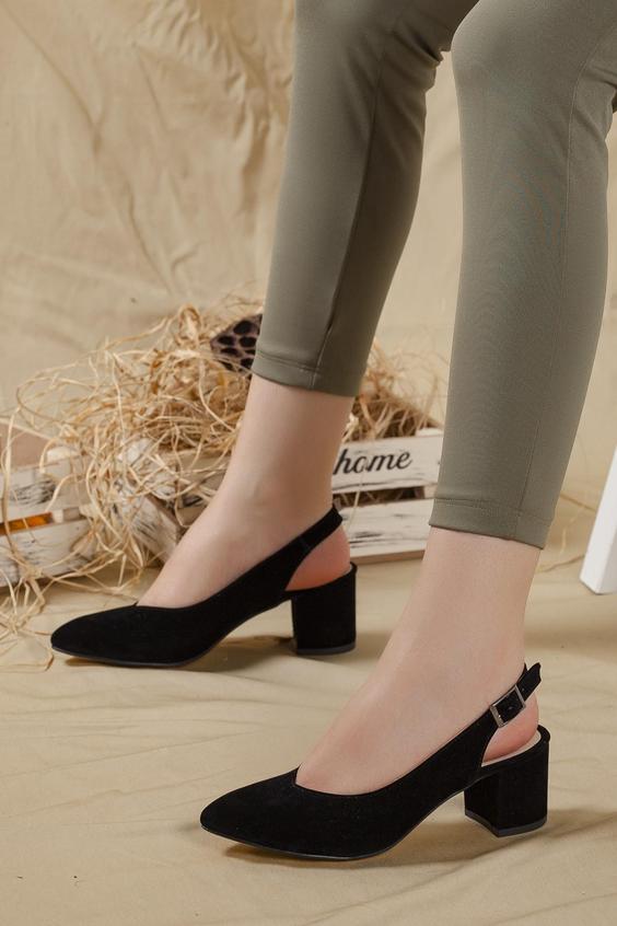 کفش پاشنه پشت باز زنانه جیر مشکی برند LENAY|پیشنهاد محصول