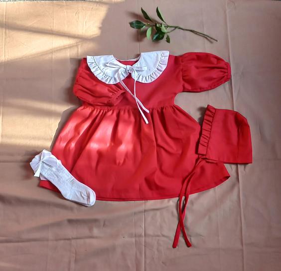 پیراهن دخترانه با کلاه و یقه - یک سال / قرمز|پیشنهاد محصول