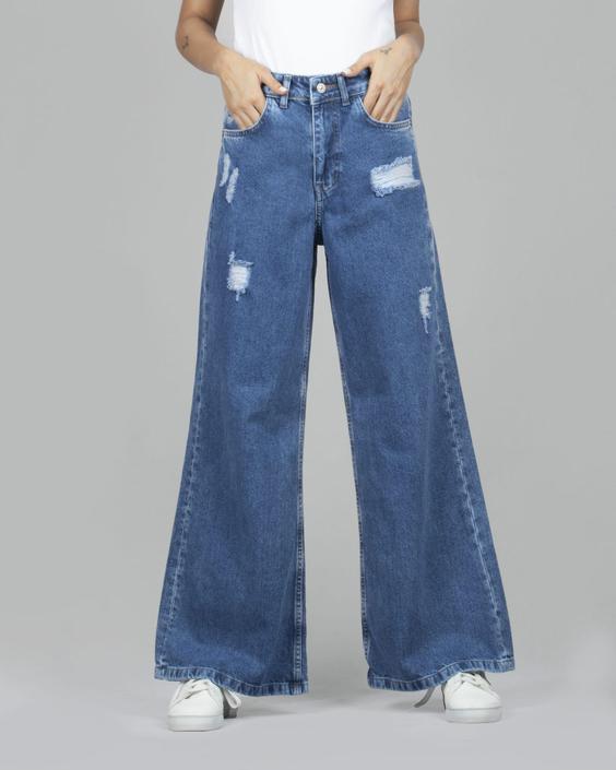 شلوار جین زنانه بگ زاپدار آبی- کد 66073|پیشنهاد محصول