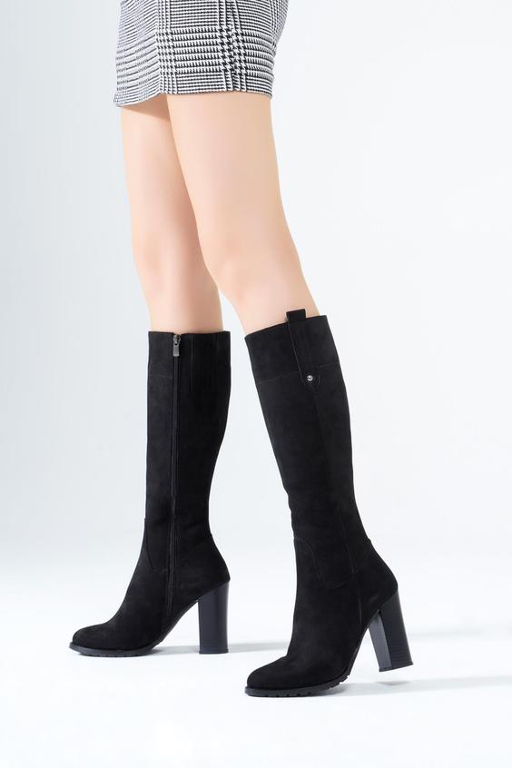 بوت ساق بلند زنانه چرم اصل مدل کفش پاشنه دار زمستانی بلند برند CZ London|پیشنهاد محصول