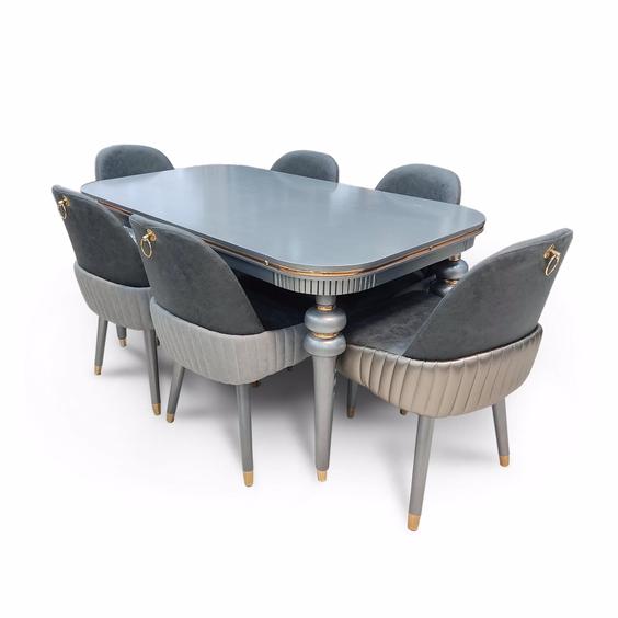 میز و صندلی ناهارخوری دوتیکه شش نفره مدل Hiva - نقره ای،طوسی|پیشنهاد محصول