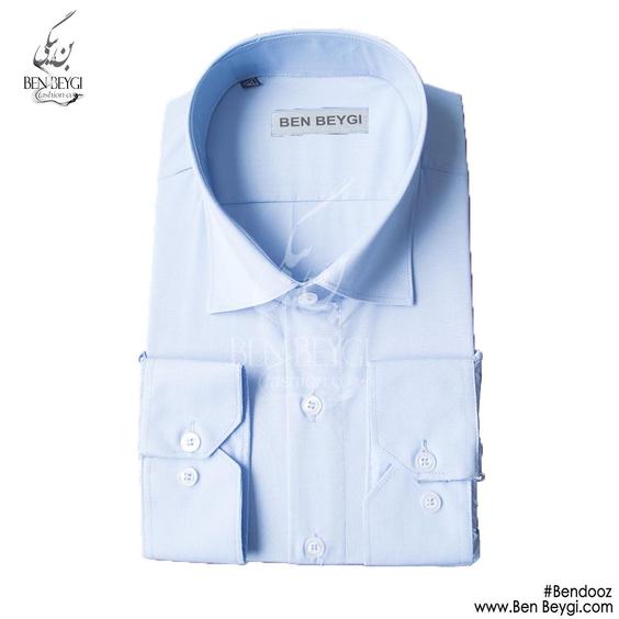 پیراهن مردانه رنگ آبی روشن یقه برگردان آستین بلند ساده تک جیب پارچه تترون کد 20292|پیشنهاد محصول