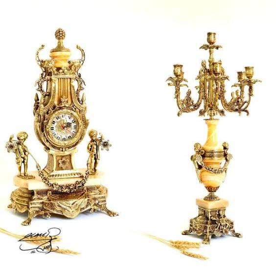 ساعت و شمعدان برنزی کد 1625|پیشنهاد محصول