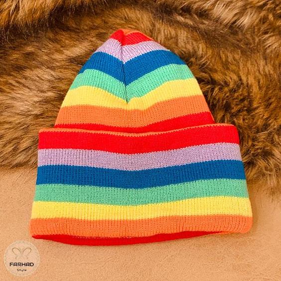 کلاه بافت لبه بلند طرح رنگین کمان|پیشنهاد محصول