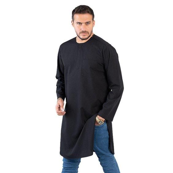 پیراهن مشکی پاکستانی بدون یقه زیپی سه دکمه|پیشنهاد محصول